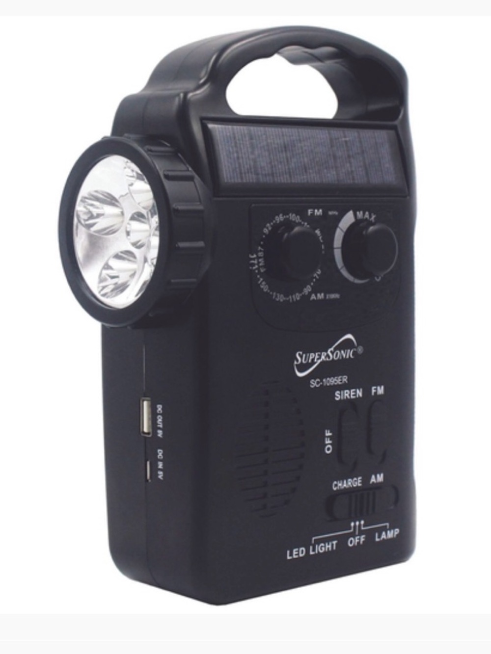 SuperSonic Emergency Solar-Powered / Hand Crank radio w/ flashlight.light weight